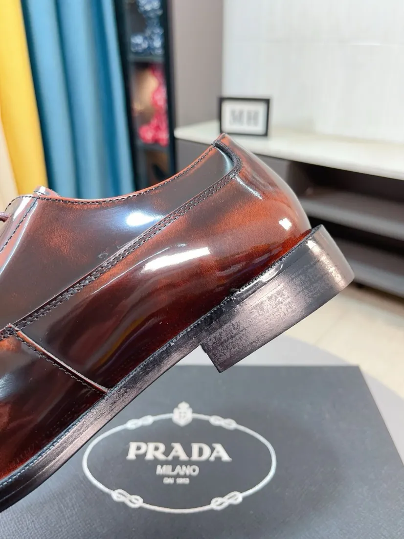 Men's shoes 💰540🌹🌹【PRADA Leather Shoes】Top purchasing agent Original imported Italian custom cowhide leather surface, fully imported water-dyed breathable cowhide lining, original factory special molded sole super comfortable, size: 38-44